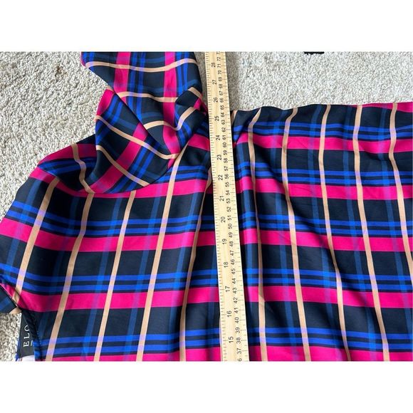 Eloquii Women’s Plus Size 20 Dress Blue Pink Plaid Colorful Belt Bell Sleeves A- - Picture 7 of 11